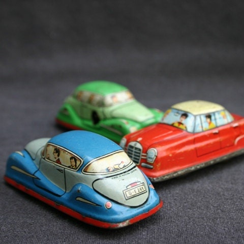 Traffic jam. Collectibles vintage tin cars.
