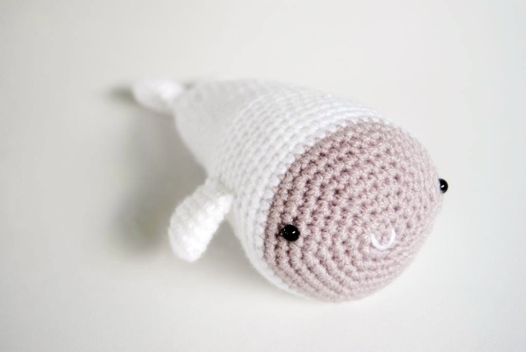White & mauve Amigurumi Whale - ready to ship
