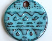 Handmade Artisan Ceramic Original Design Earthenware Pendant in Aqua on Russet AQUARP2