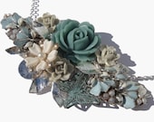 Vintage style necklace - shabby chic collage - seagreen flowers - bridesmaids gift