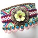 Rhinestone friendship bracelet - bohemian flair - pink turquoise and mint cuff