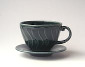 Blue Tea cup with Saucer - Wheel thrown stoneware
