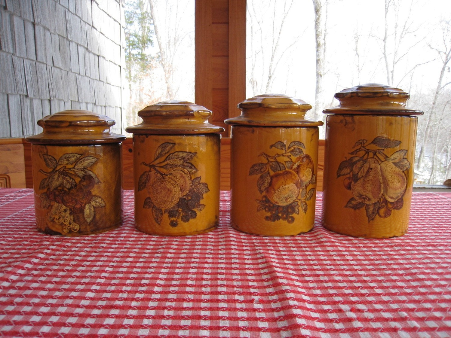 Gold Cannister Set with Fruit Vintage 1970s