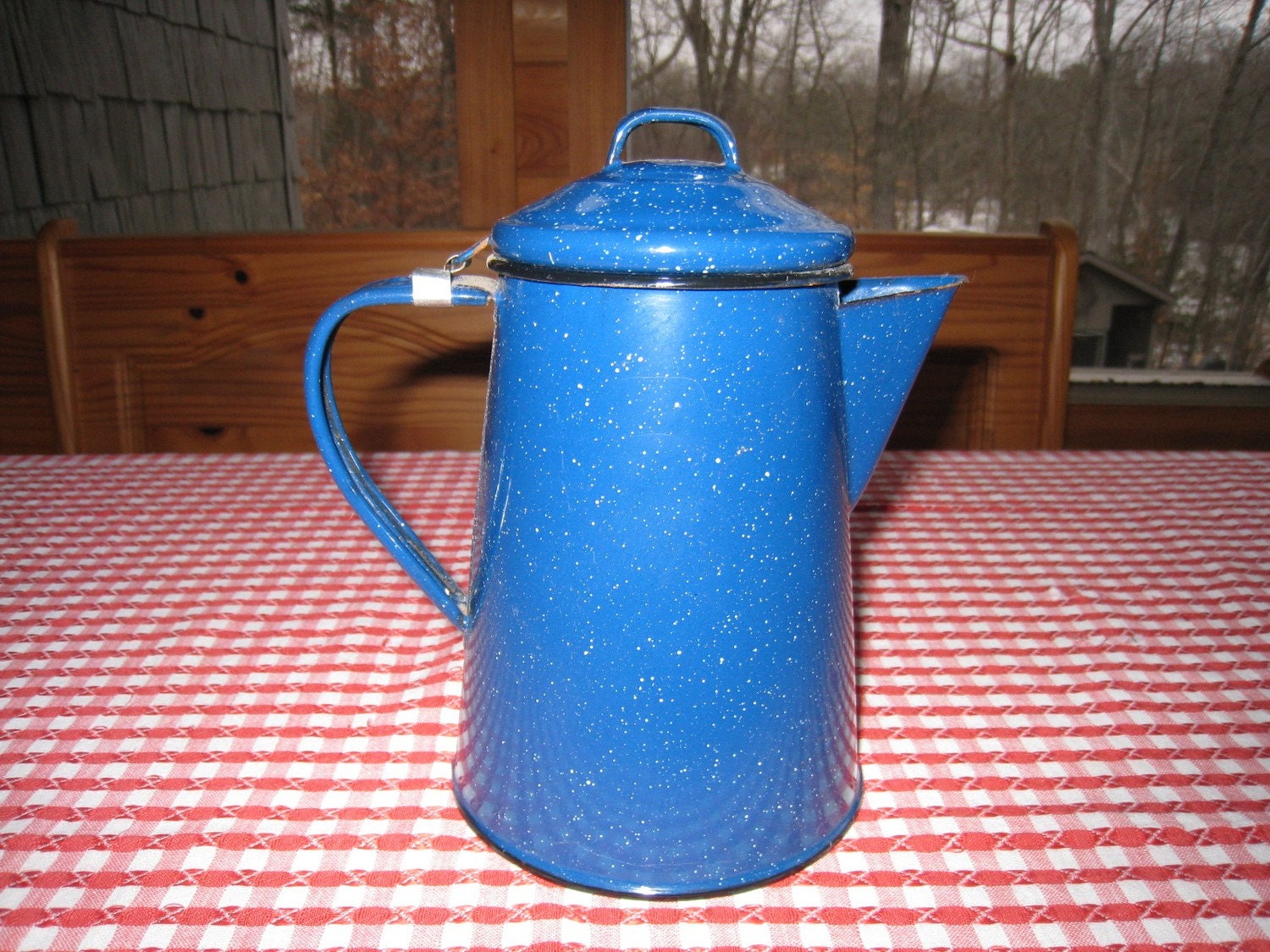 Coffee Pot Blue Vintage Enamelware