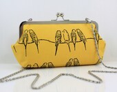 Parakeets - 8 inch Large Silver Frame Clutch (with Detachable Chain strap) - the Emma Clutch