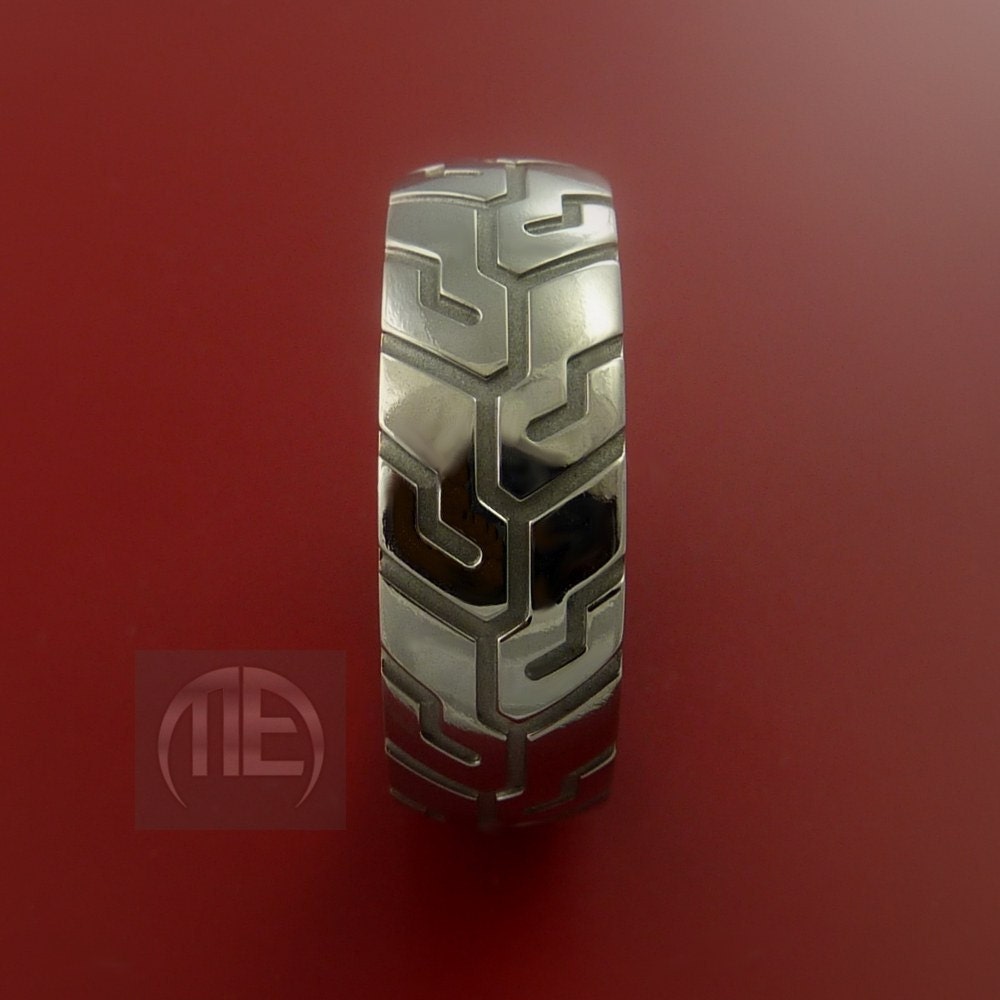 Titanium Carved Design Ring Bold Unique Band Custom Made to Any Sizing 4-22