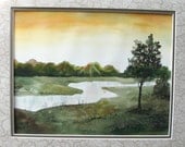 Watercolor Painting Landscape Handmade  Winding River Original Painting