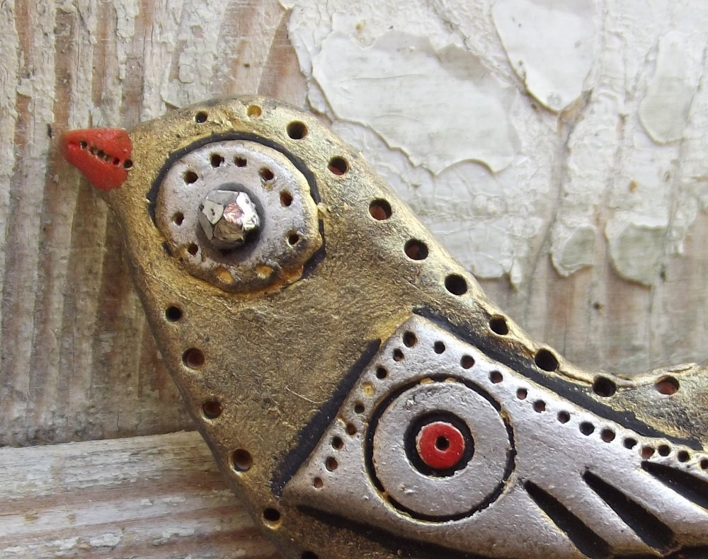 Bird jewelry - artisan  Brooch  - hand made  Polymer Clay Art Brooch - Original Wearable Art - OOAK - spring fashion artisan  jewelry