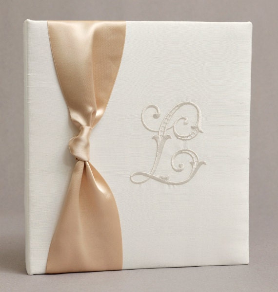 Wedding Memory Book, Personalized with your Monogram & Ribbon Color