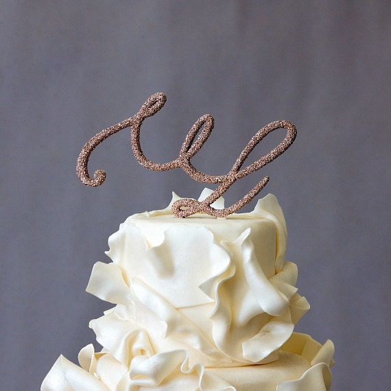 Wedding Cake Topper - Script Monogram - Glass Glitter Initial
