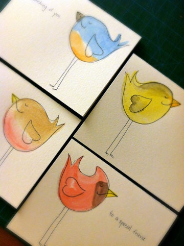 Handmade Spring Birds Greeting cards pk/4 Robin, Cardinal, Finch and Bluebird