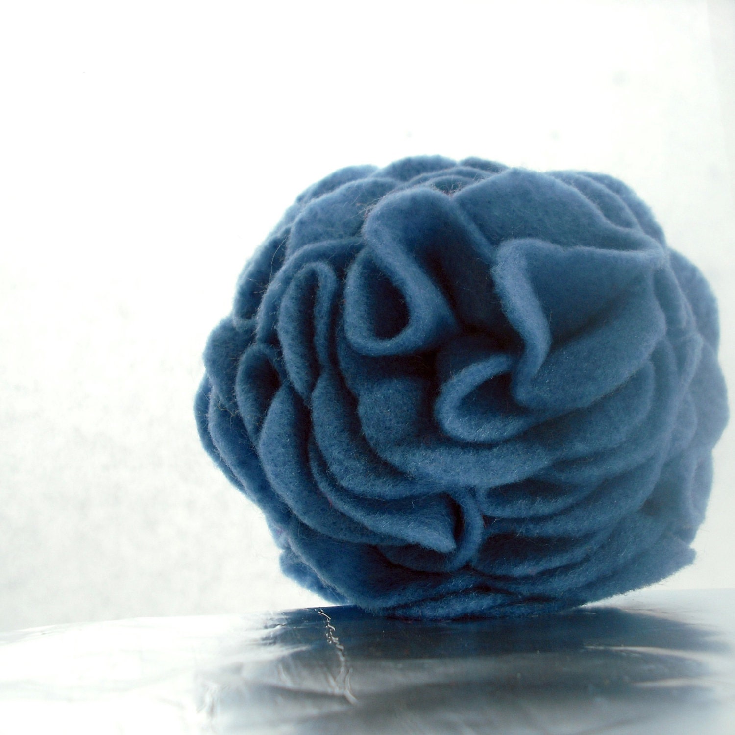 Handmade Blue Felt Flower Brooch Pin - dahlies