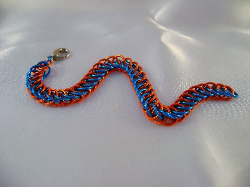 Orange and Blue Enameled Copper Bracelet