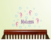 Personalized Name with Seahorses and water bubbles , Custom Vinyl wall decals stickers, nursery, kids & teens room, removable stickers