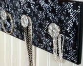 Wood Jewelry Holder Rack in a shabby painted finish with 3 silver knobs for your accessories