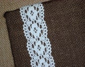 Wedding Country Chic Burlap and Lace Bulletin Board, Brown and Cream, Memo Board, tack board, 8 x 16 inches