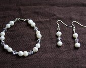 White Pearl and Swarovski Crystal Bracelet and Earring Set - Great for Bridesmaids