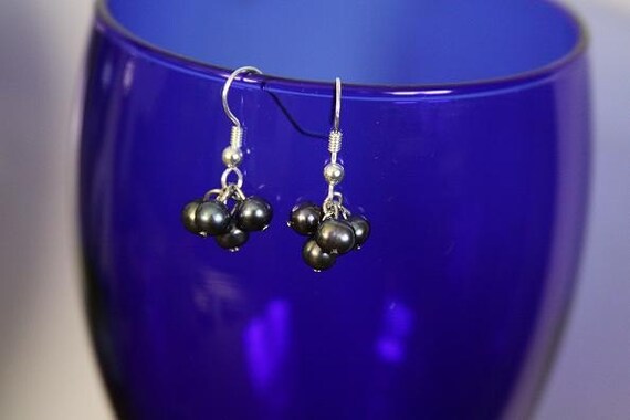 Dark Blue Pearl Cluster Earrings