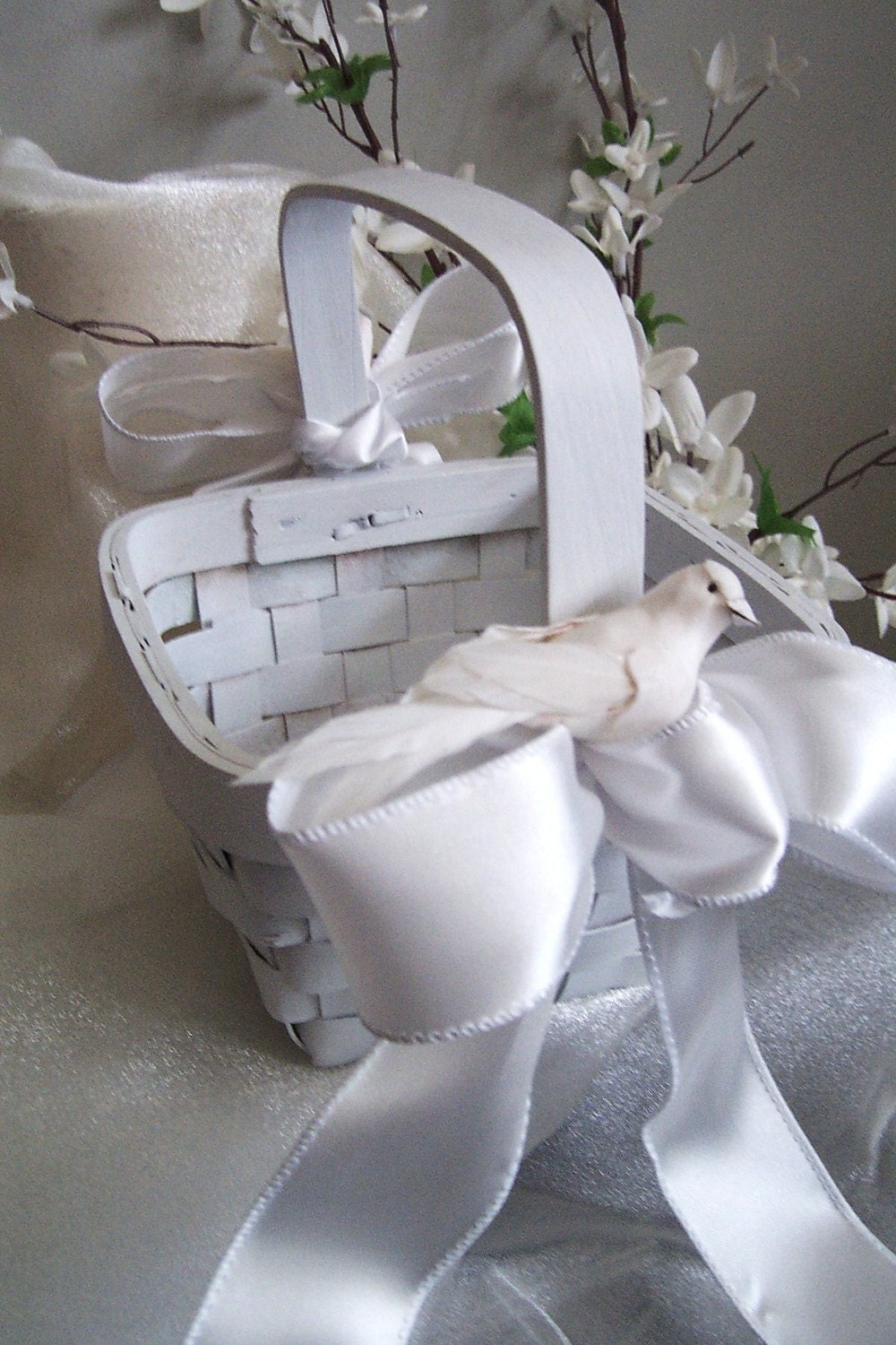 Love Birds Flower Girl Basket  In White