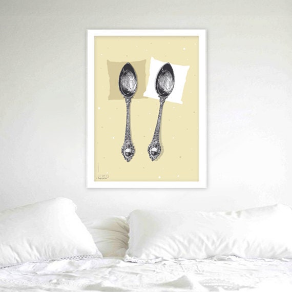 FREE SHIPPING Spooning Big Poster 20x30inch (50x70 cm) Cream, Beige. wedding romantic gift. Fits into IKEA frame, New Version