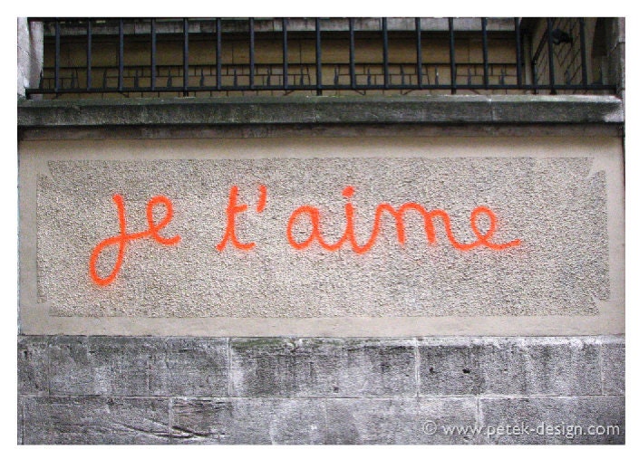 I Love You, Je T'aime 5x7'' (13x18cm) French Graffiti Fine Art Photograph, neon orange, grey gray urban photo print, Autumn