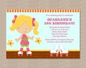 Roller Skating Fun Birthday Party Invitations with Blond Girl