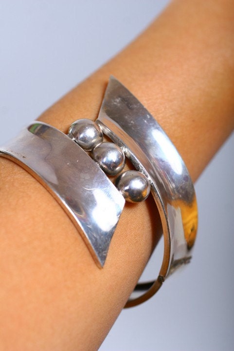 Vintage 40s Mexico Sterling Silver Modernist Bracelet