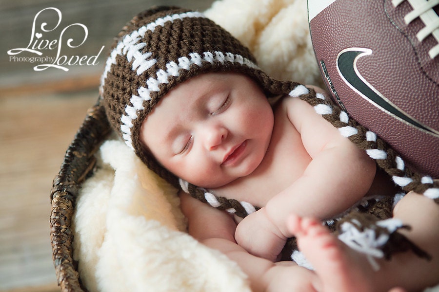 Download PDF crochet pattern 018 - Football earflap hat - Multiple sizes from newborn through age 4