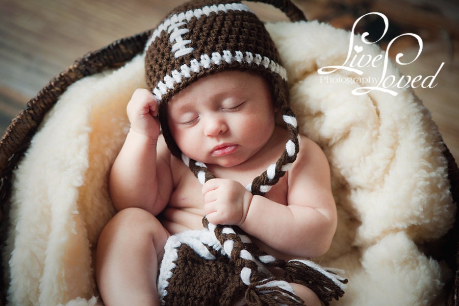 PDF CROCHET PATTERN - Football beanie, earflap hat and diaper cover - Photography Prop