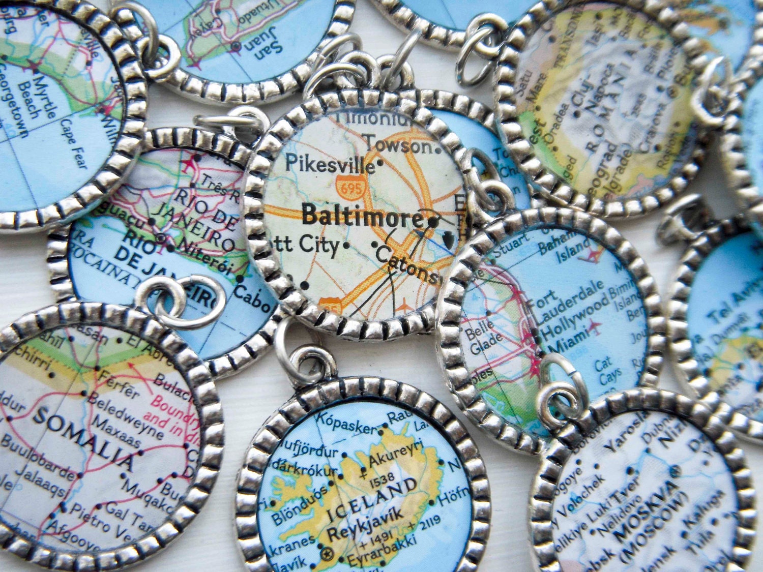 Custom Map Drink Glass Charms Marker Hostess Wedding Favor