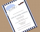 Airplane Baby Shower or Birthday Party Invitation - blue, brown, white