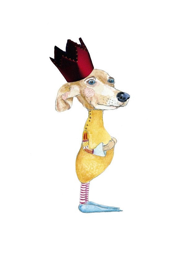 Print Dog in Crown watercolour illustration 8x11