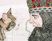 Print Cat and a King illustration 8x11