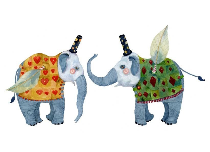 Elephant Print Flying Elephants illustration 8x11