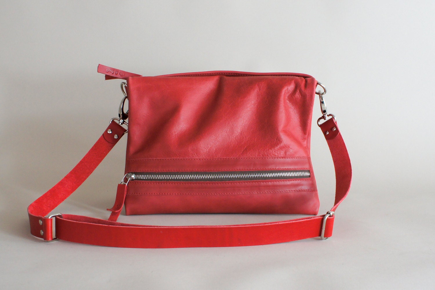 Red Leather Bag - Refold Satchel - Red - 30% OFF SALE