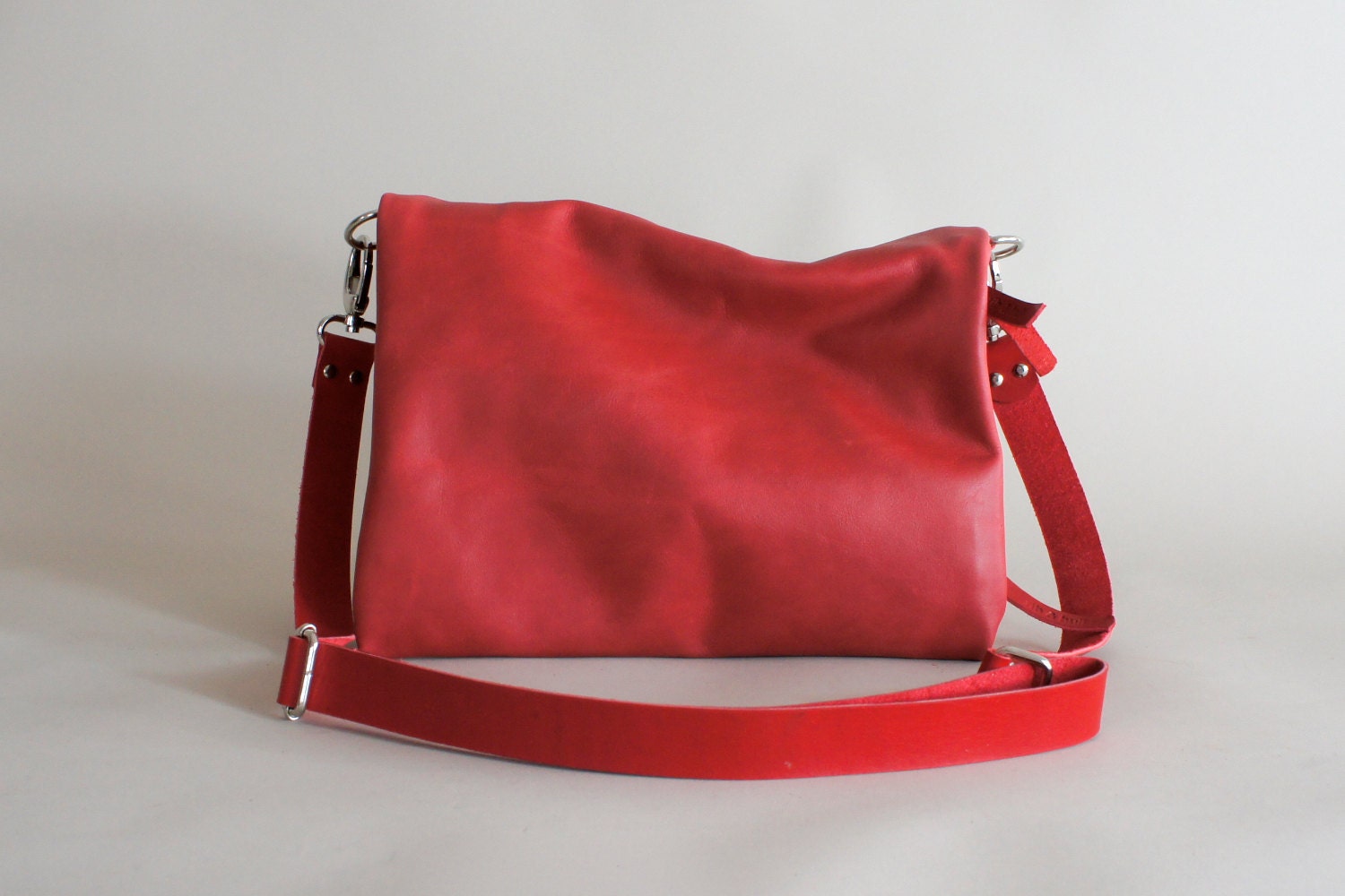 Red Leather Bag - Refold Satchel - Red - 30% OFF SALE