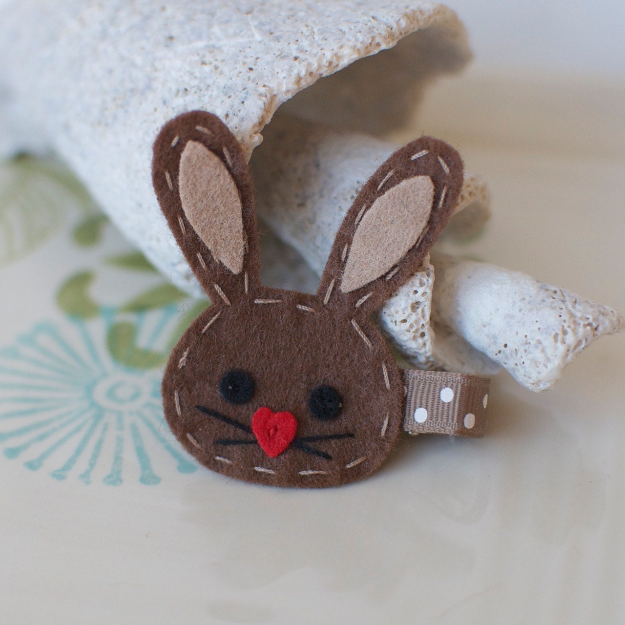 Chocolate Bunny  Felt Easter Hair Clip