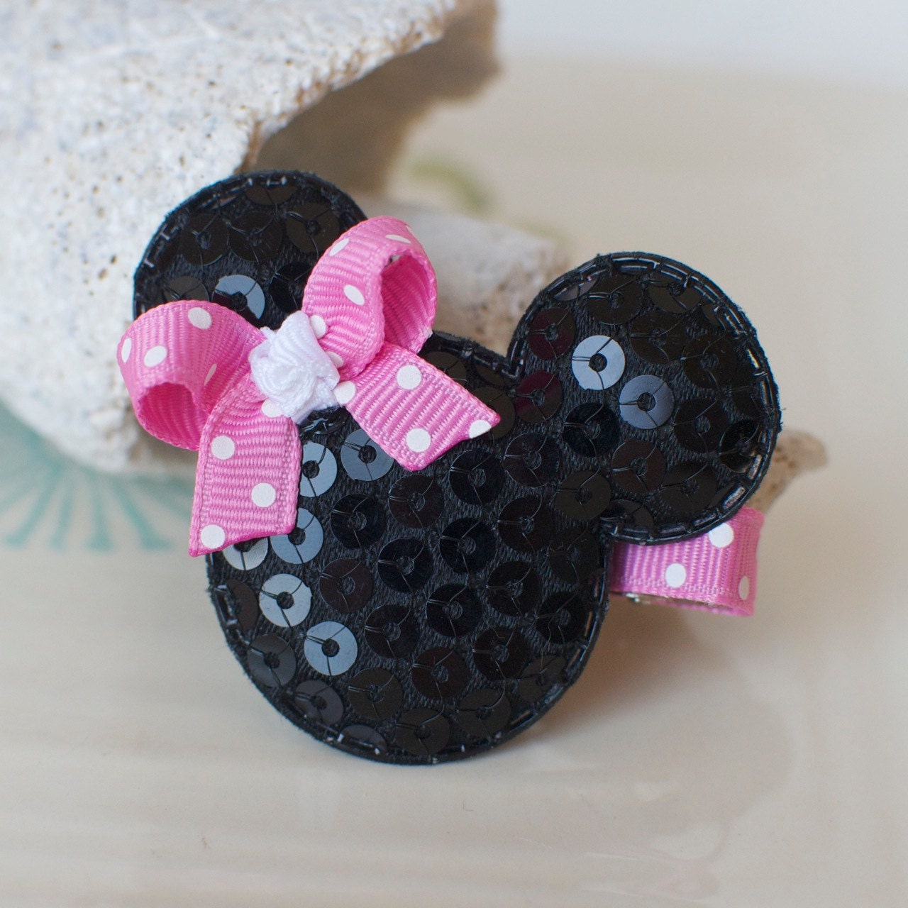 PINK Minnie Mouse Inspired Sequin Mouse Ears Hair Bow
