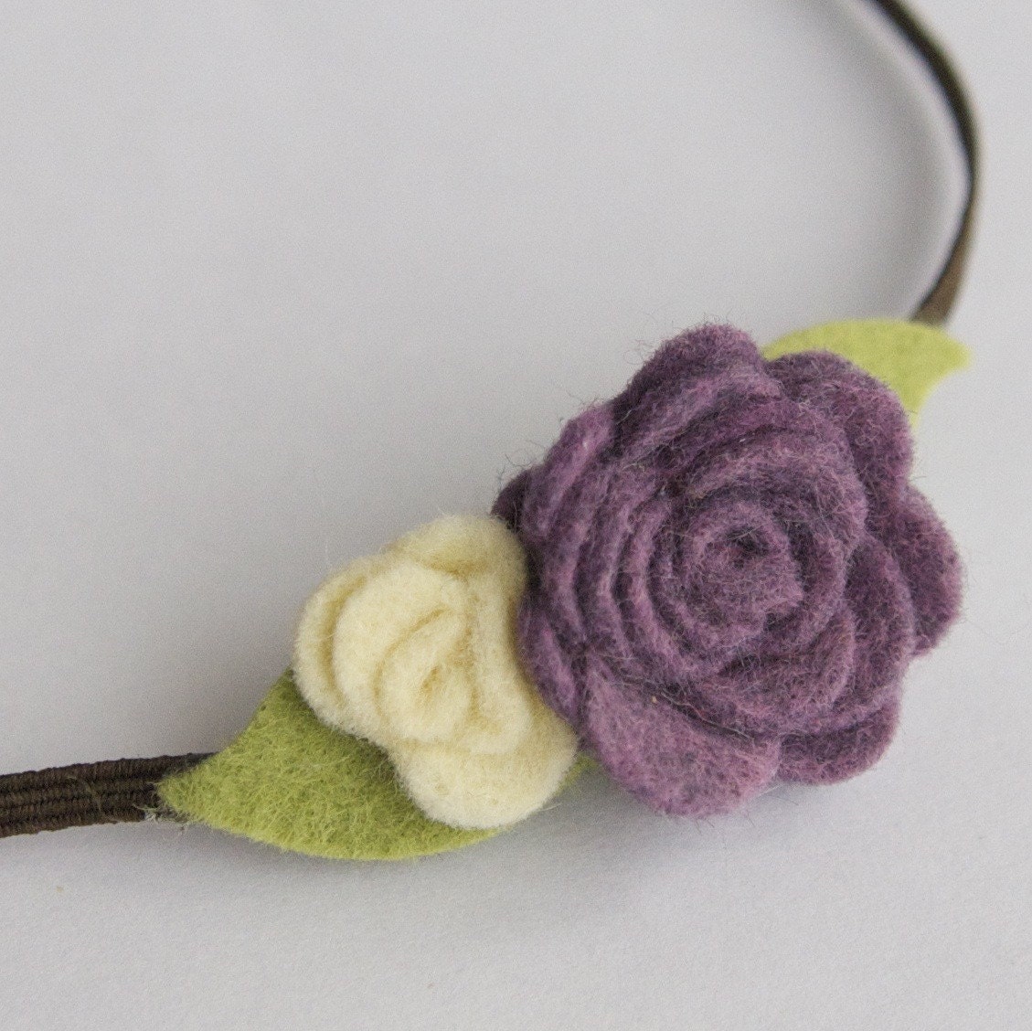 Heather and Cream Purple Felt Flower Rosette Headband