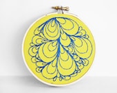 Sunshine Yellow and Teal Blue Abstract Bubble "Doodle" Embroidery Hoop, 4 inch Hoop Art - sometimesiswirl