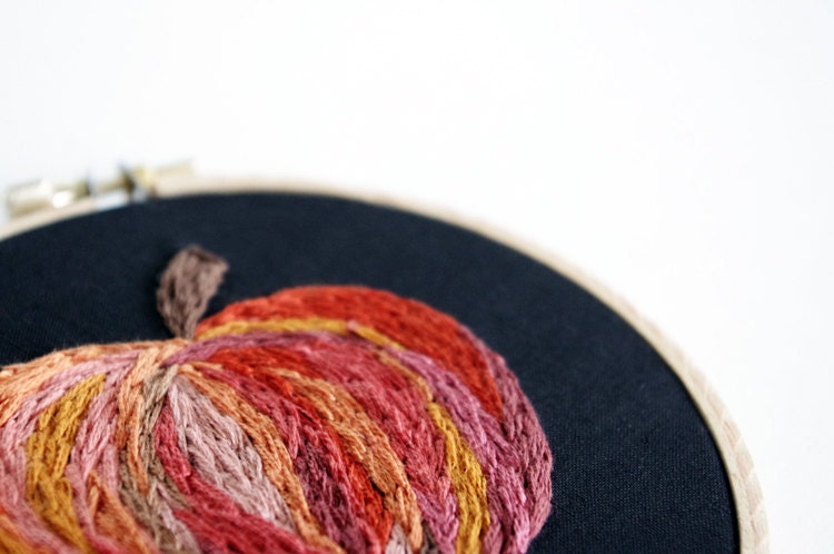 Abstract Orange Embroidered Pumpkin for Thanksgiving 4 inch Embroidery Hoop Fiber Art