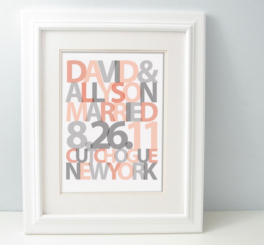 Custom Wedding Gift  - Name & Wedding Date - Custom Colors  11x14