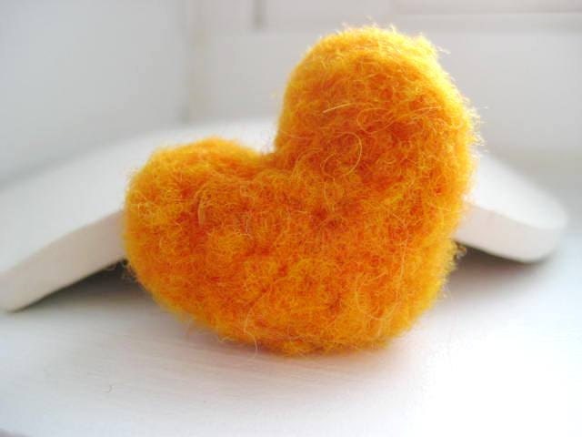 Tangerine Orange Needle Felted Heart Pebbles - Valentine's Day Love - 100% Natural Wool - Rustic Favors