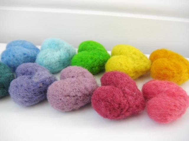 Spring Colors - Needle Felted Heart Pebbles - 100% Natural Wool - Rustic Favors