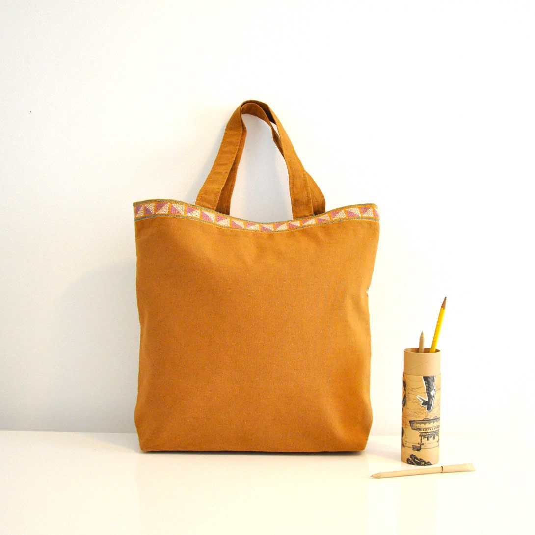 Hand stitched Hmong hill tribal tote in Mustard yellow