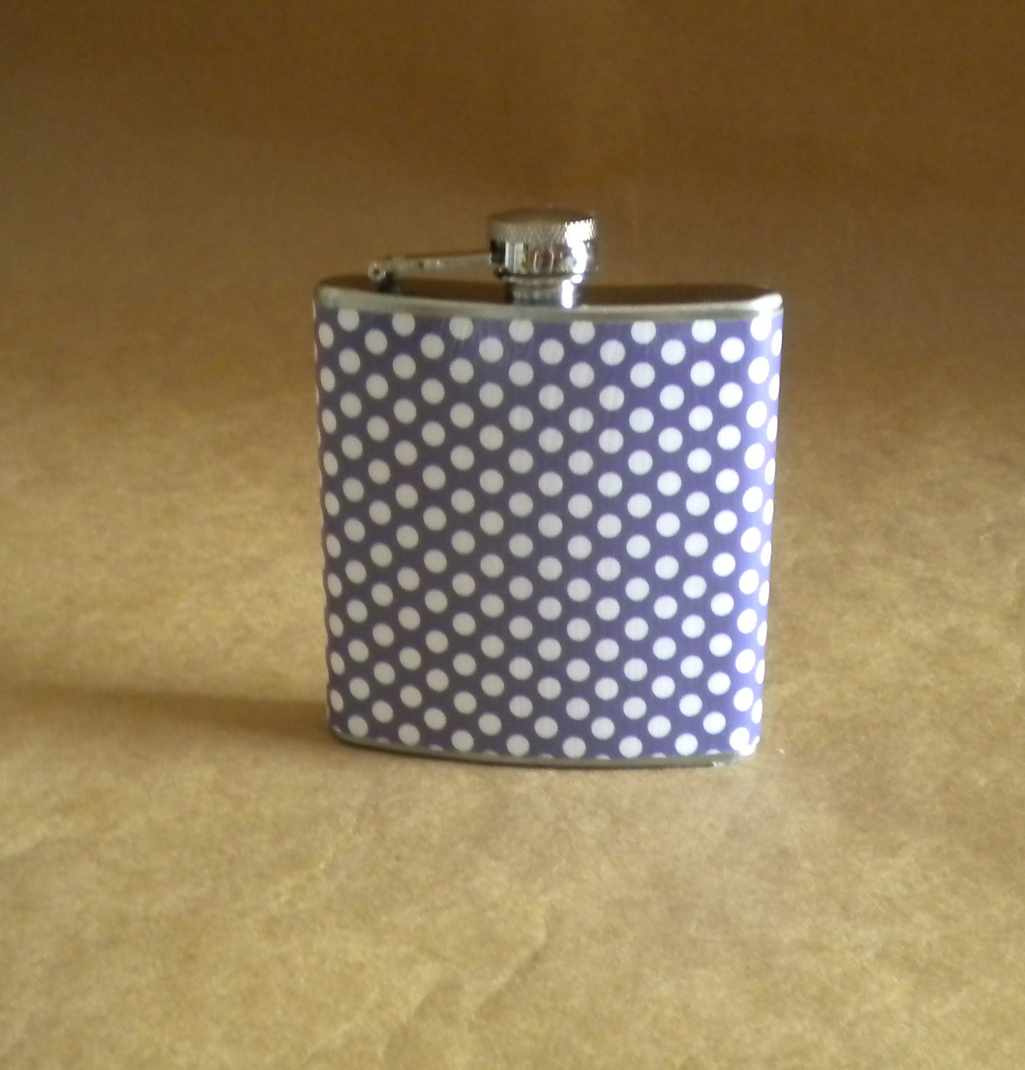 Gift Flask Purple with White Polka Dots Stainless Steel 6 ounce Girly Gift Flask