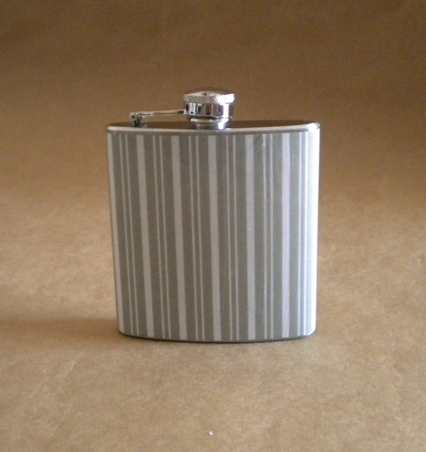 Gray and White Stripes Print Wedding Party 6 ounce Stainless Steel Gift Flask
