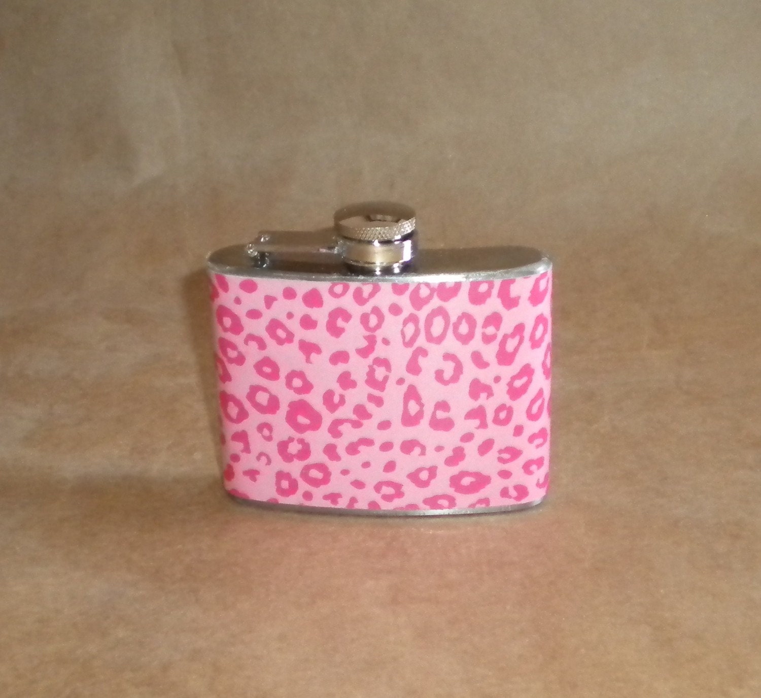 Girly Gift Pink Leopard Print Stainless Steel 4 ounce Garter Flask