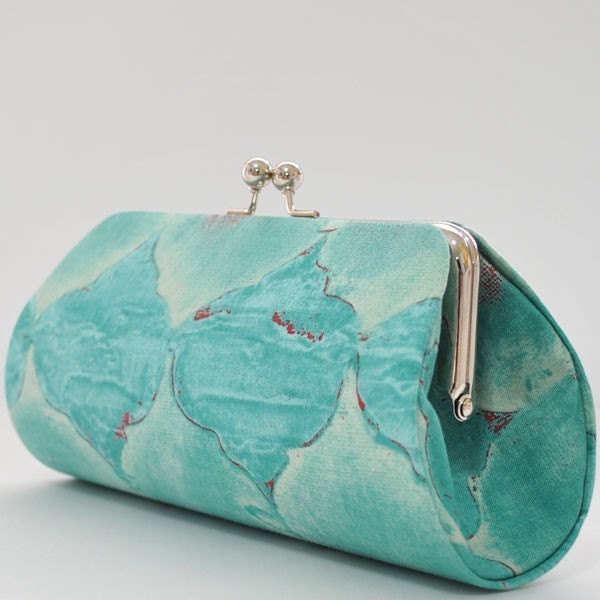 Tile Mosaic in Turquoise..Large Clutch Purse - PoppyPunch