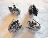 Oxidized Sterling Silver Plated Brass Flourish Bead Caps - Qty 2